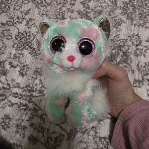 Ty Stuffed Animal - Pink, Green, and White Cat